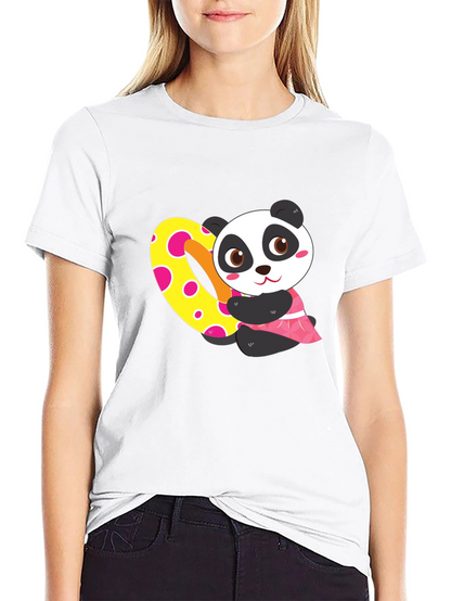 Cute Panda Heart Graphic Black T-Shirt