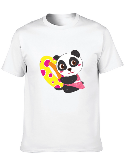 Cute Panda Heart Graphic Black T-Shirt