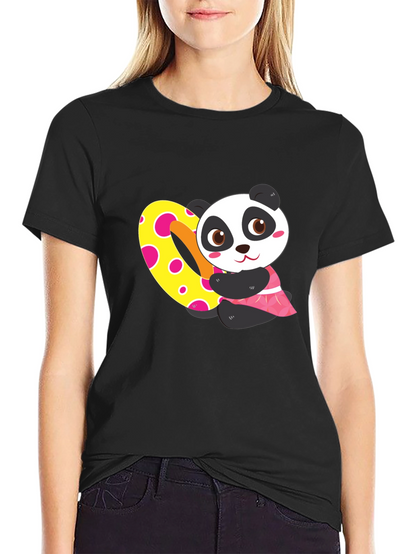 Cute Panda Heart Graphic Black T-Shirt