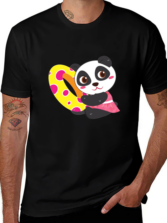 Cute Panda Heart Graphic Black T-Shirt