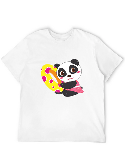 Cute Panda Heart Graphic Black T-Shirt
