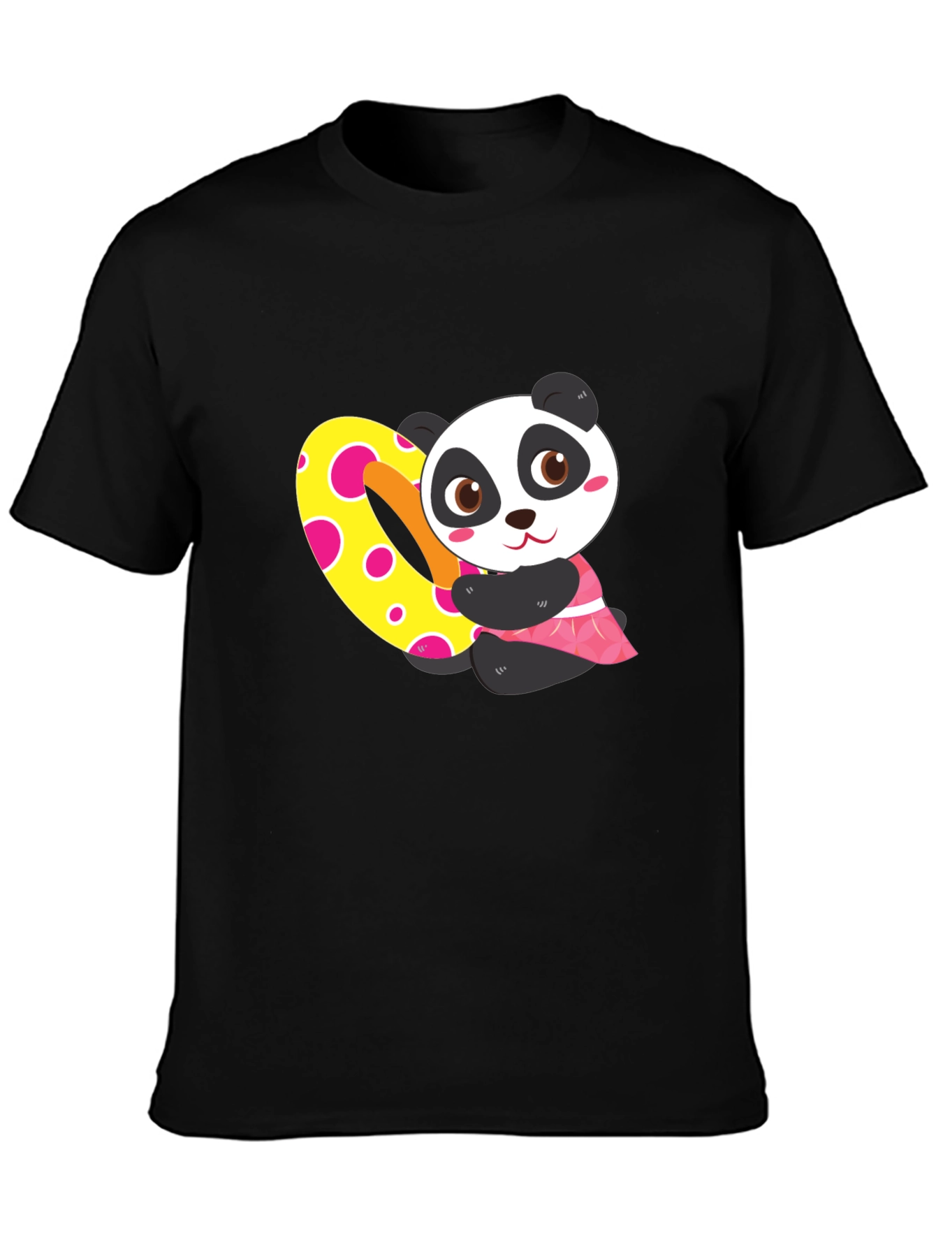 Cute Panda Heart Graphic Black T-Shirt