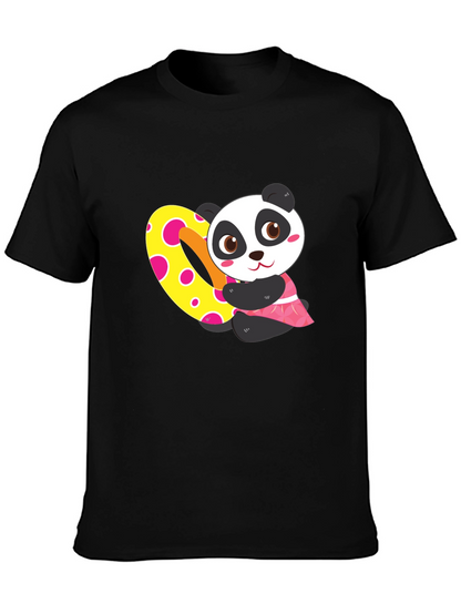 Cute Panda Heart Graphic Black T-Shirt