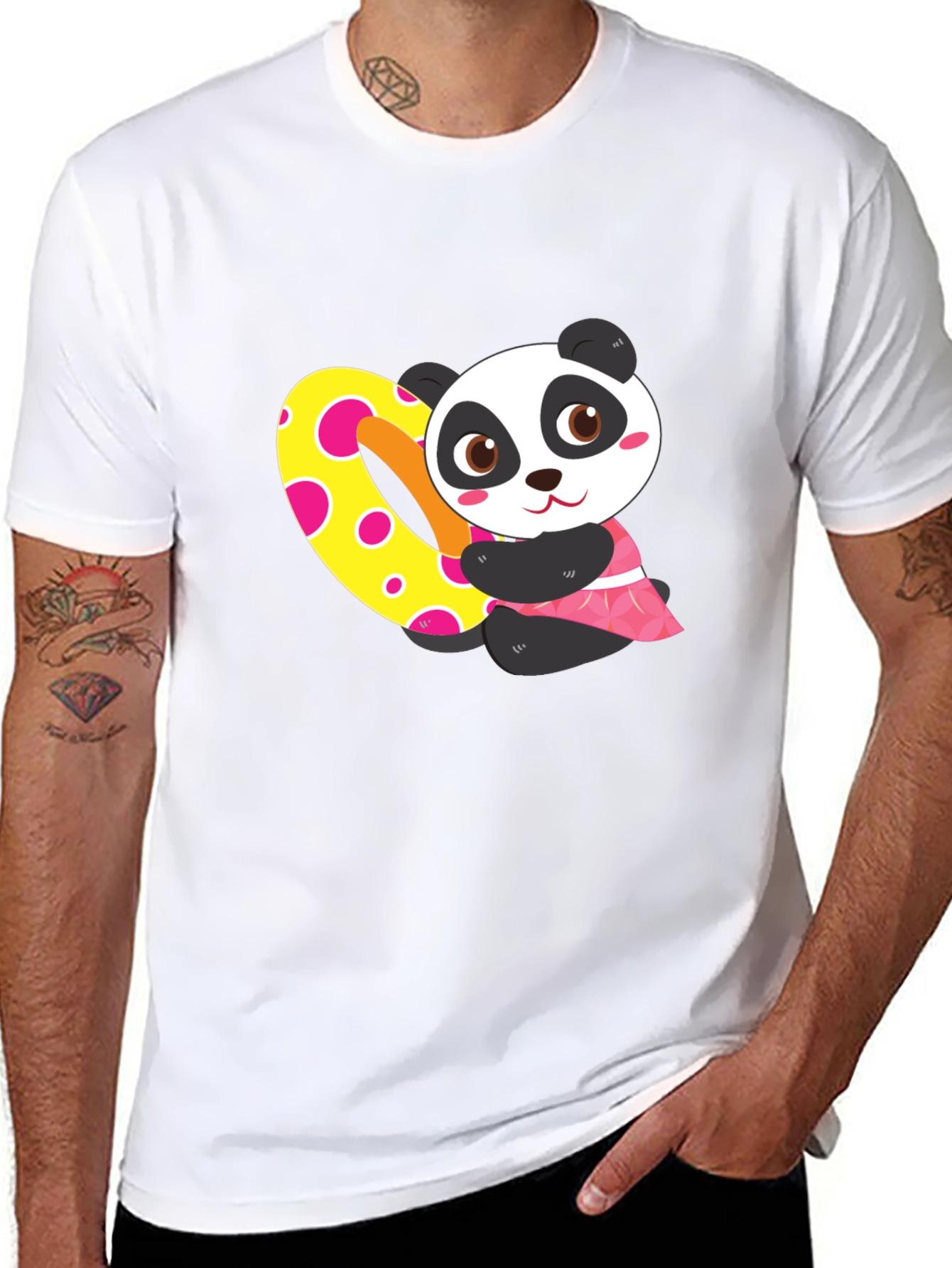 Cute Panda Heart Graphic Black T-Shirt