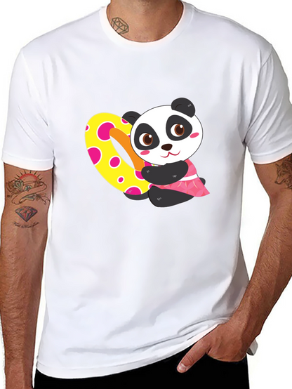 Cute Panda Heart Graphic Black T-Shirt