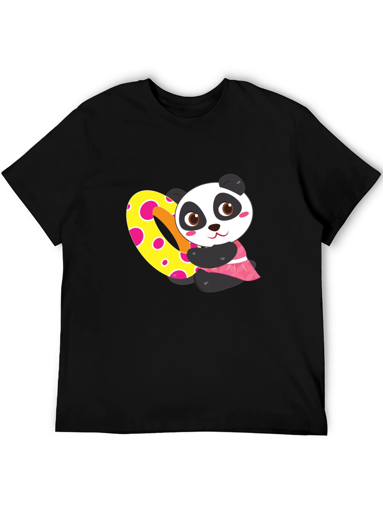 Cute Panda Heart Graphic Black T-Shirt