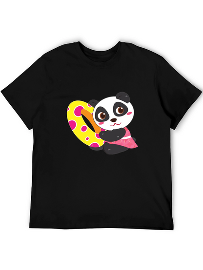 Cute Panda Heart Graphic Black T-Shirt