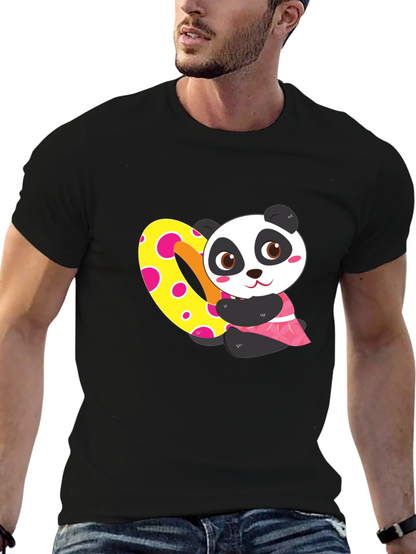 Cute Panda Heart Graphic Black T-Shirt