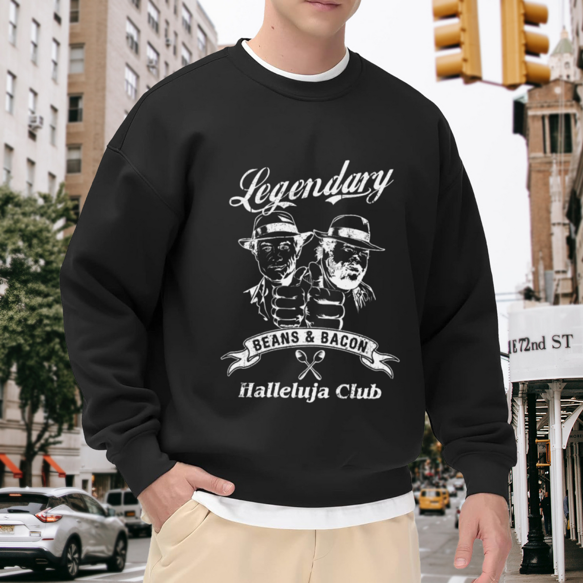 Legendary Beans & Bacon Crewneck Sweatshirt - Funny Retro Diner Humor Pullover