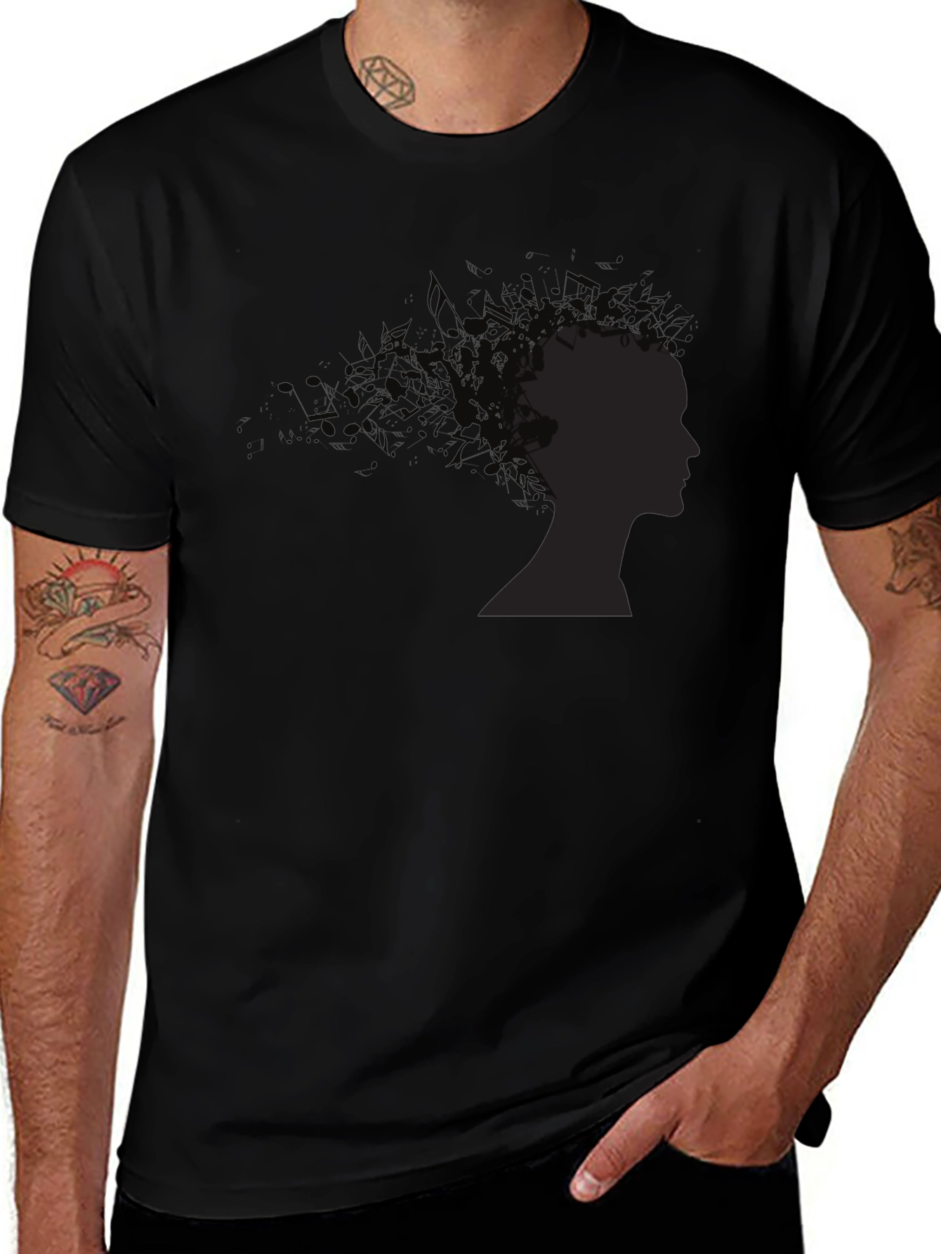 Abstract Silhouette Graphic Black Tee