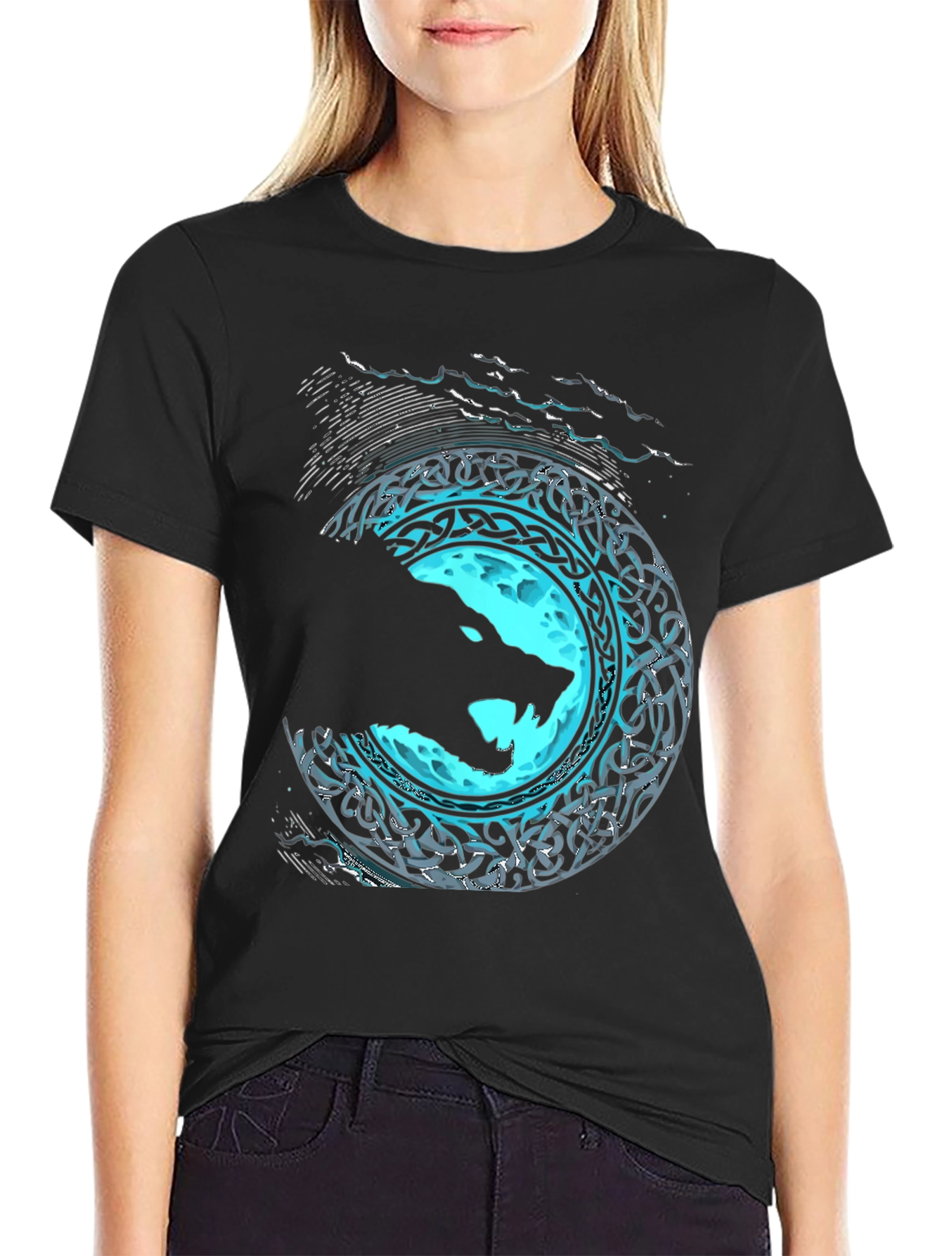 Wolf Moon Celtic T-Shirt - Black Graphic Tee