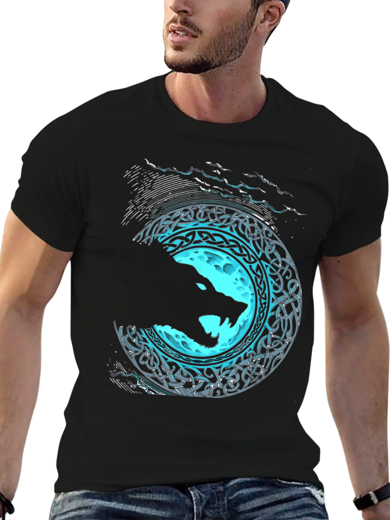 Wolf Moon Celtic T-Shirt - Black Graphic Tee