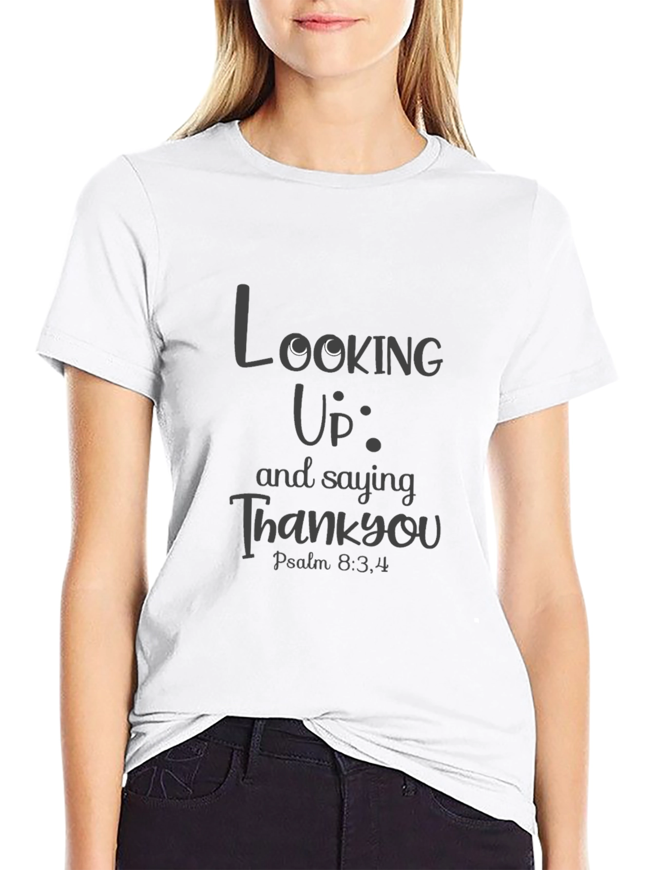 Looking Up Saying Thank You Black T-Shirt