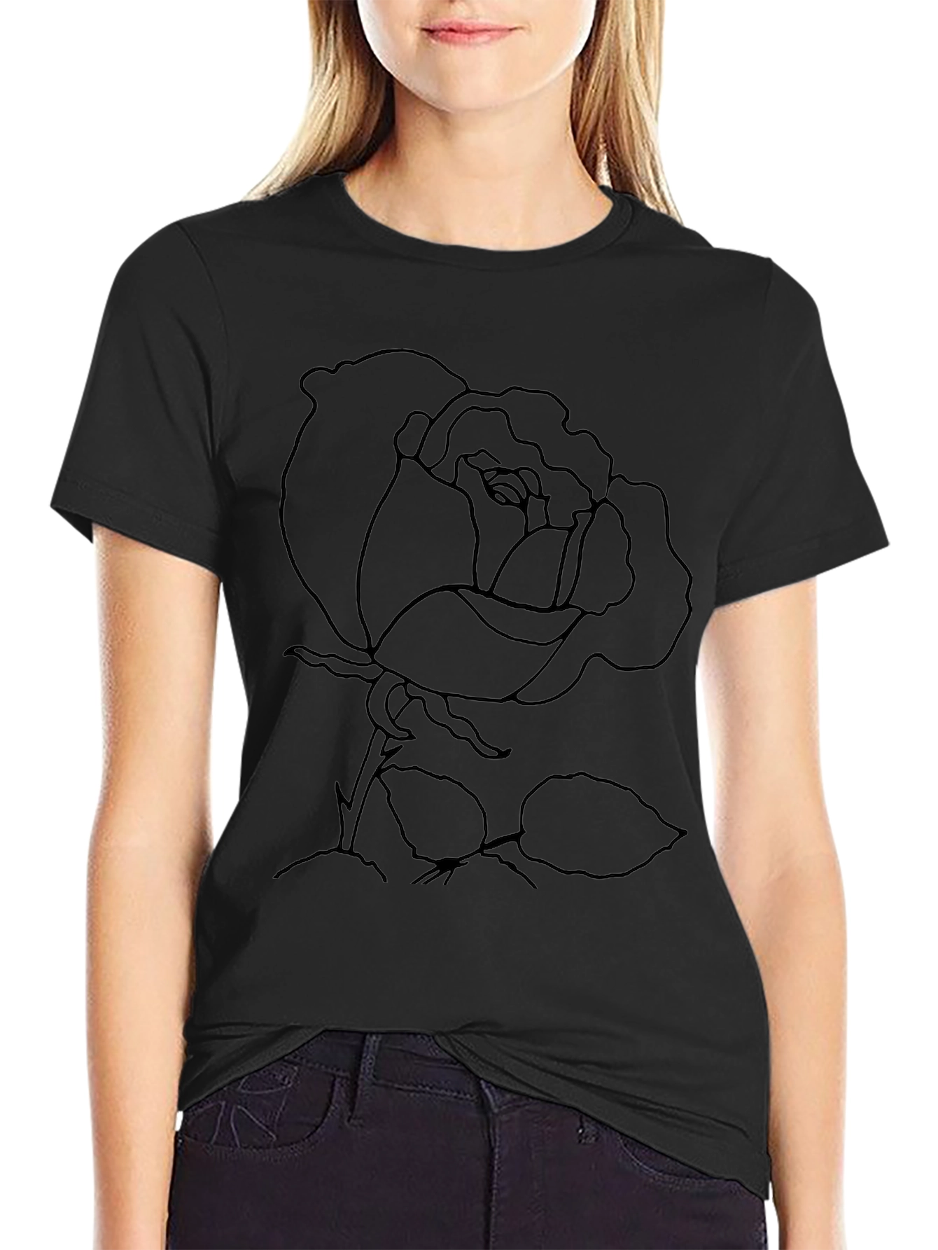 Rose Outline Graphic Print T-Shirt