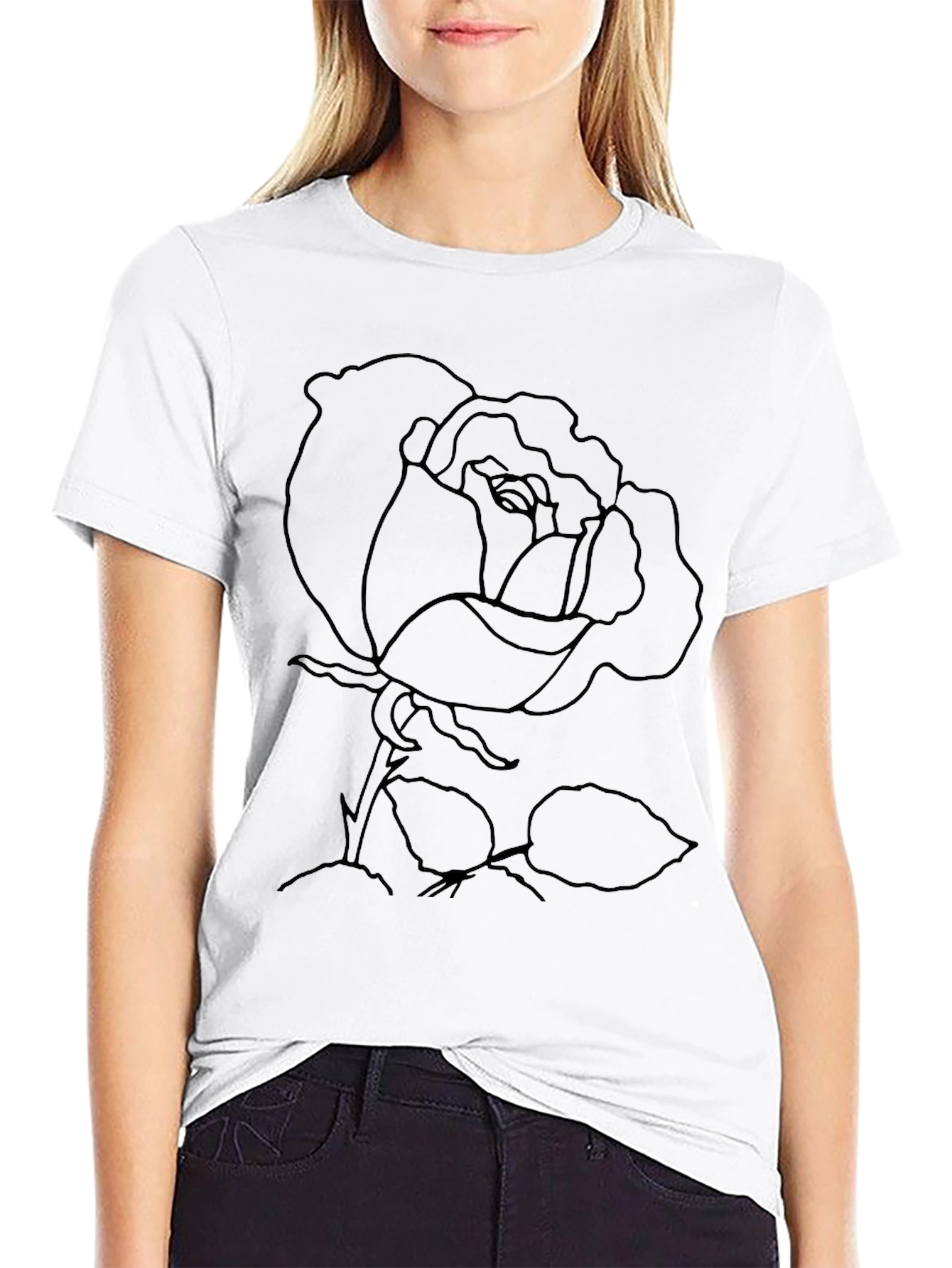 Rose Outline Graphic Print T-Shirt