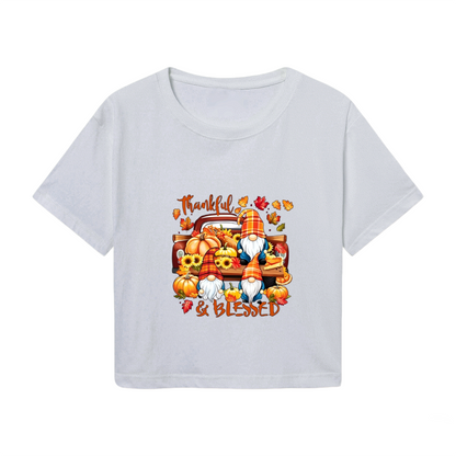 Thankful & Blessed Gnome Pumpkin Truck Fall Thanksgiving Cropped Tee
