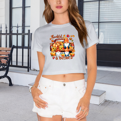 Thankful & Blessed Gnome Pumpkin Truck Fall Thanksgiving Cropped Tee