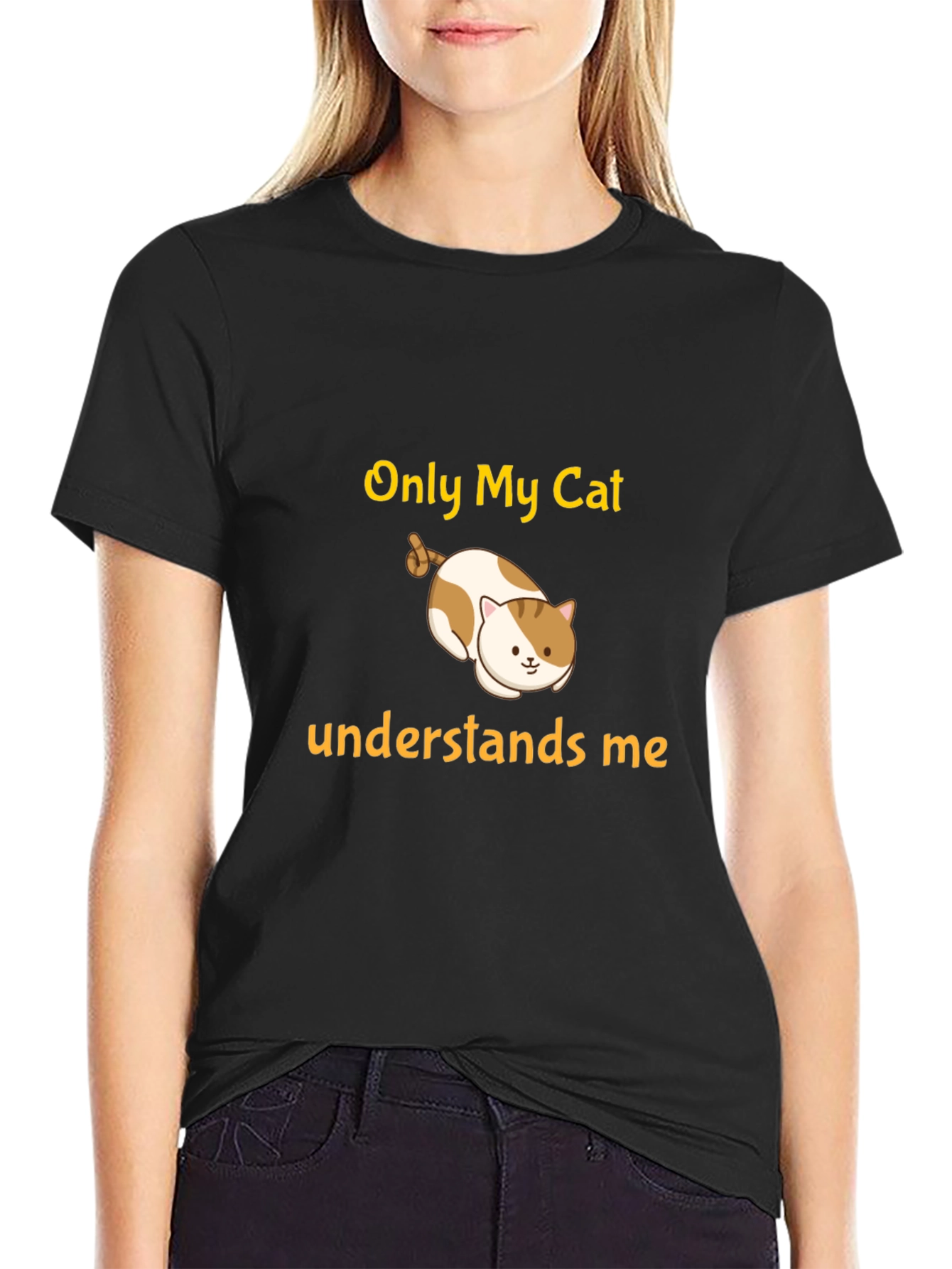 Only My Cat Understands Me Black T-Shirt