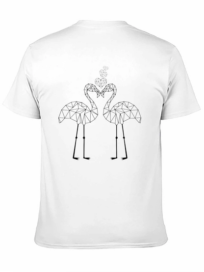 Geometric Flamingo Couple Black Tee