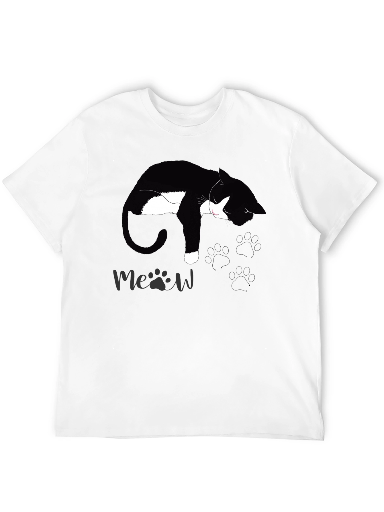 Black Cat Nap T-Shirt - Meow Design