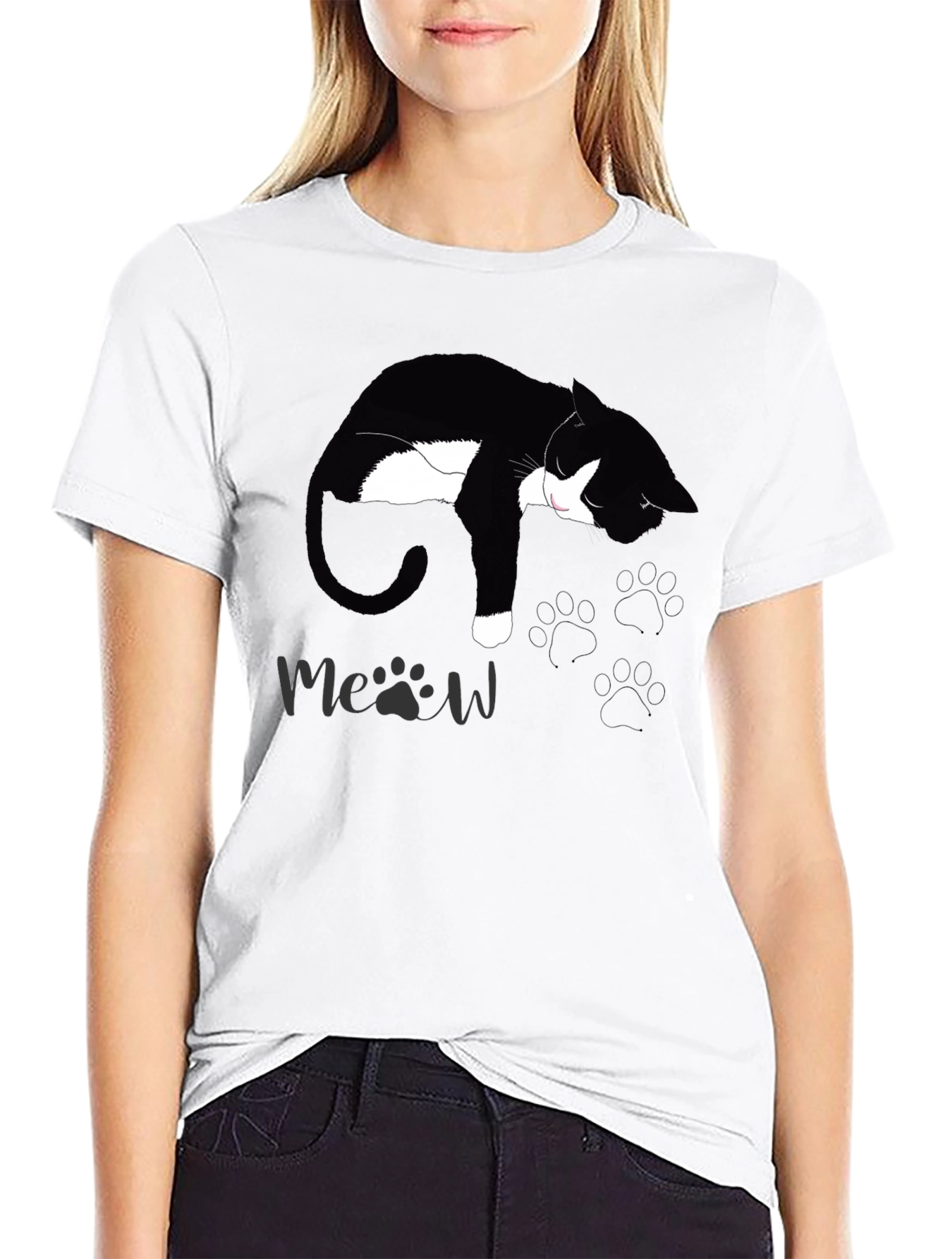Black Cat Nap T-Shirt - Meow Design