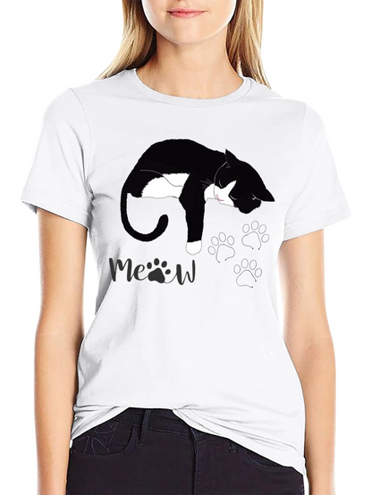 Black Cat Nap T-Shirt - Meow Design