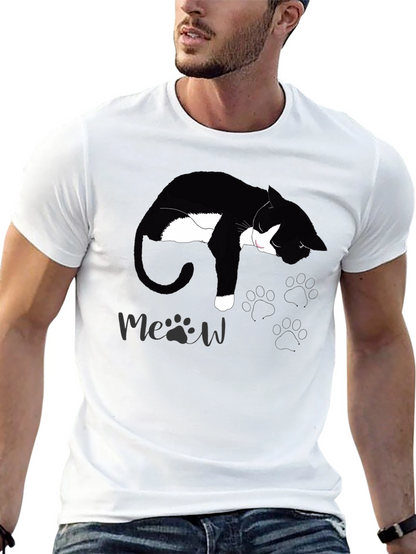 Black Cat Nap T-Shirt - Meow Design
