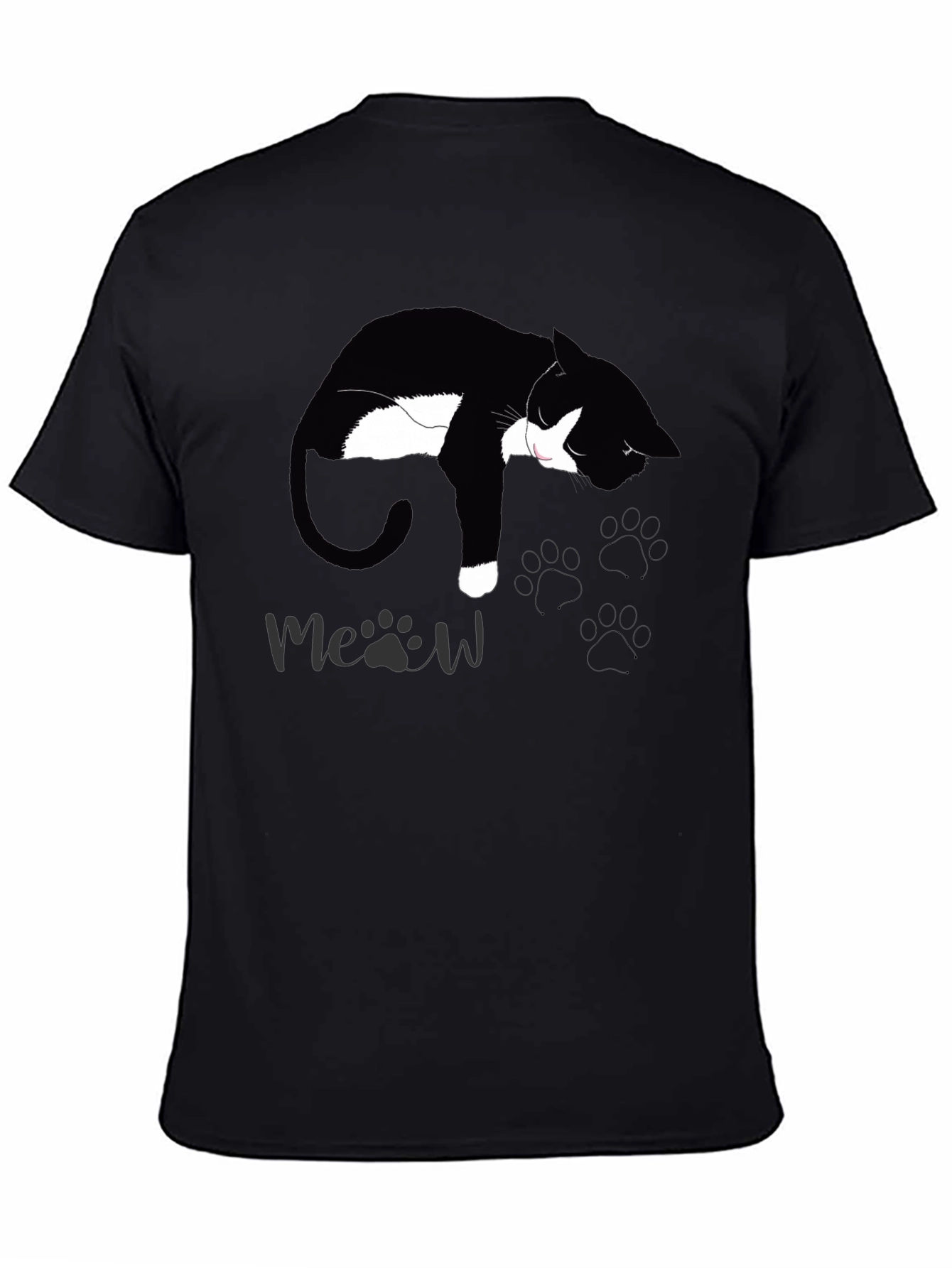 Black Cat Nap T-Shirt - Meow Design