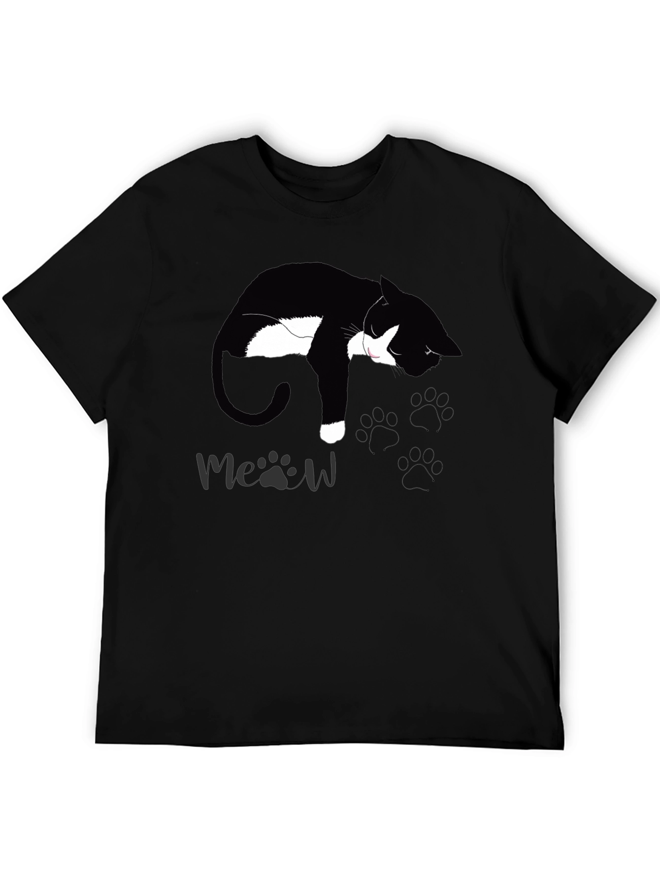 Black Cat Nap T-Shirt - Meow Design