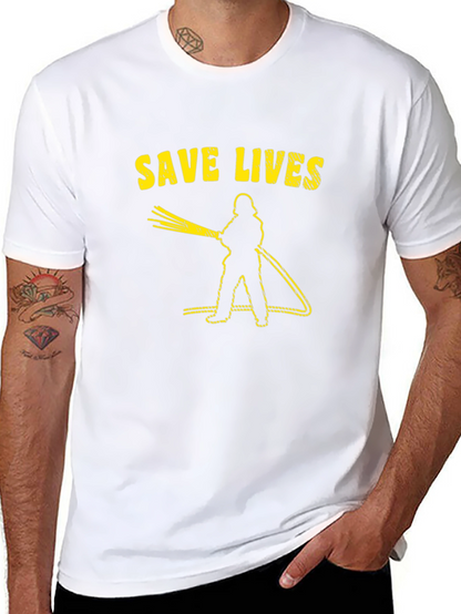 Save Lives Firefighter Graphic Tee - Black Cotton T-Shirt
