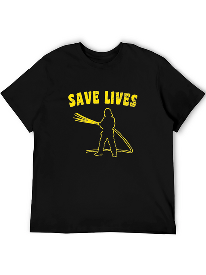 Save Lives Firefighter Graphic Tee - Black Cotton T-Shirt
