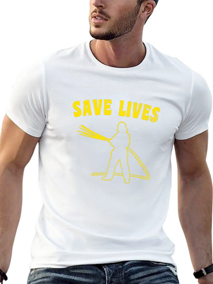 Save Lives Firefighter Graphic Tee - Black Cotton T-Shirt