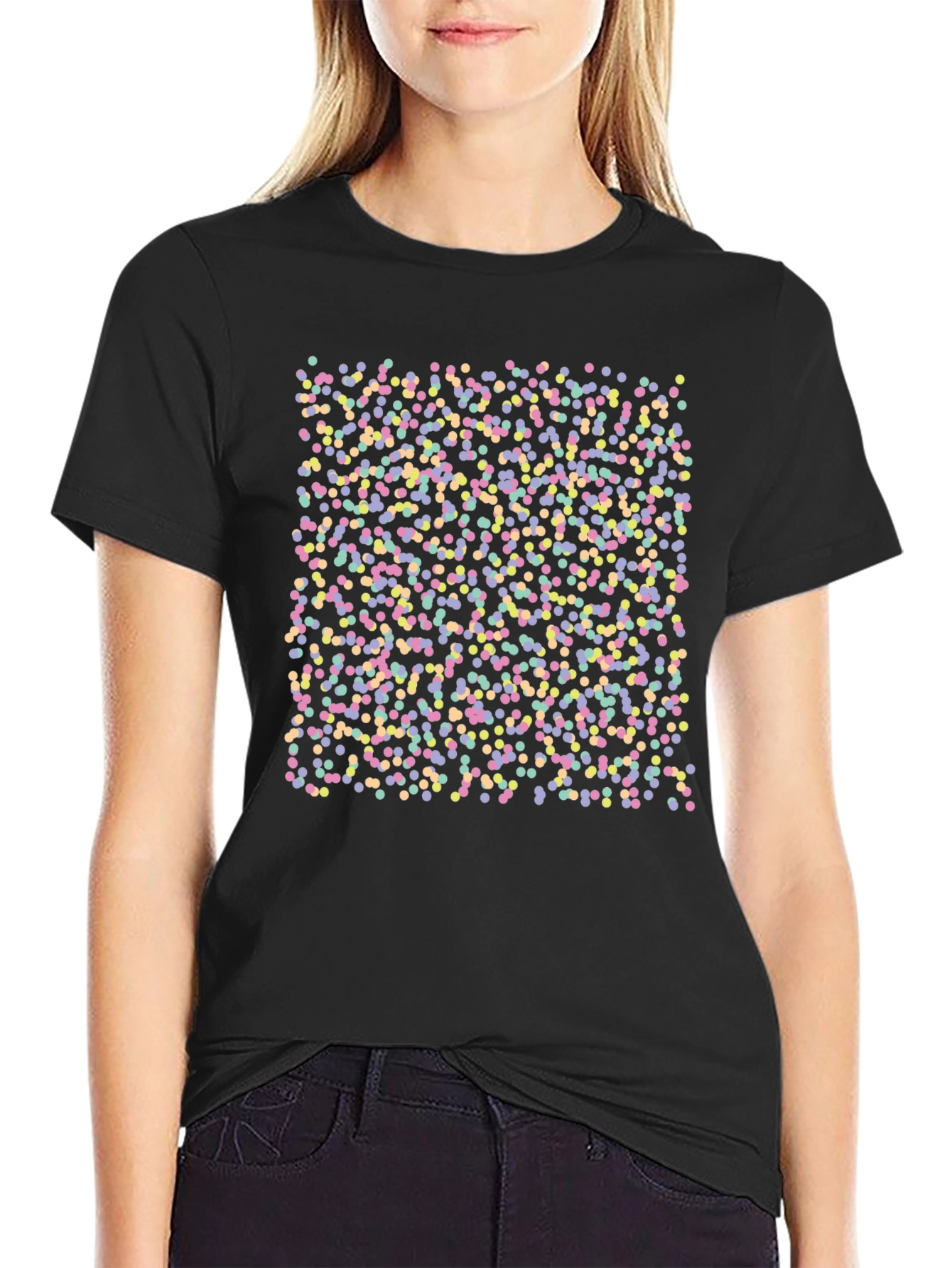 Confetti Dot Pattern Black T-Shirt