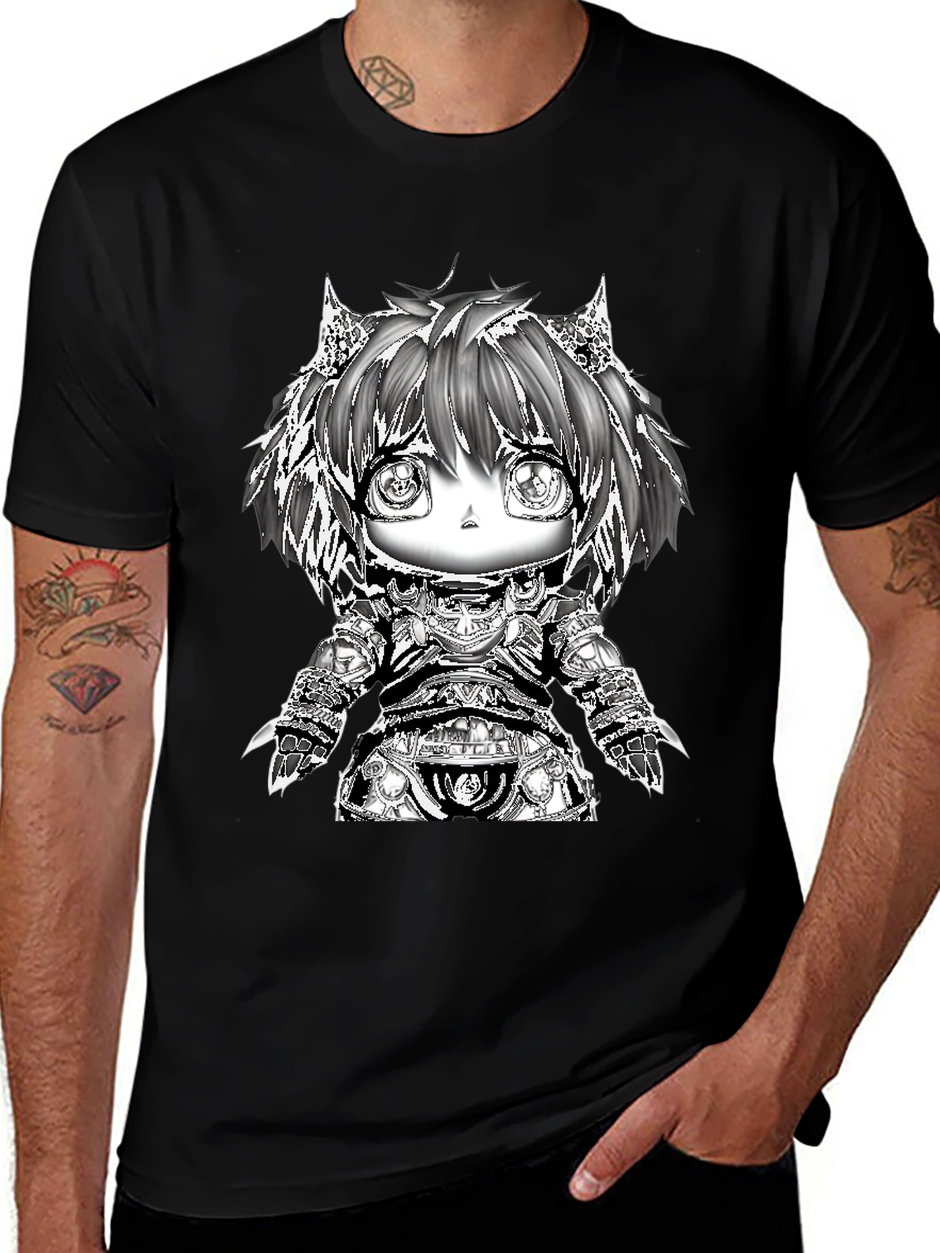 Anime Warrior Chibi Black T-Shirt