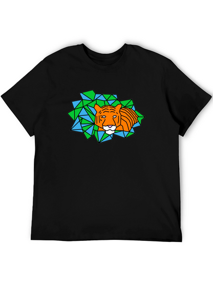 Geometric Tiger Graphic Black T-Shirt
