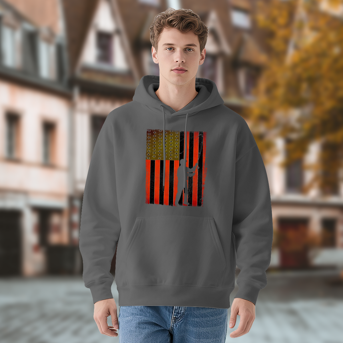 Cool Graphic Hoodie - Distressed-Style Modified Flag