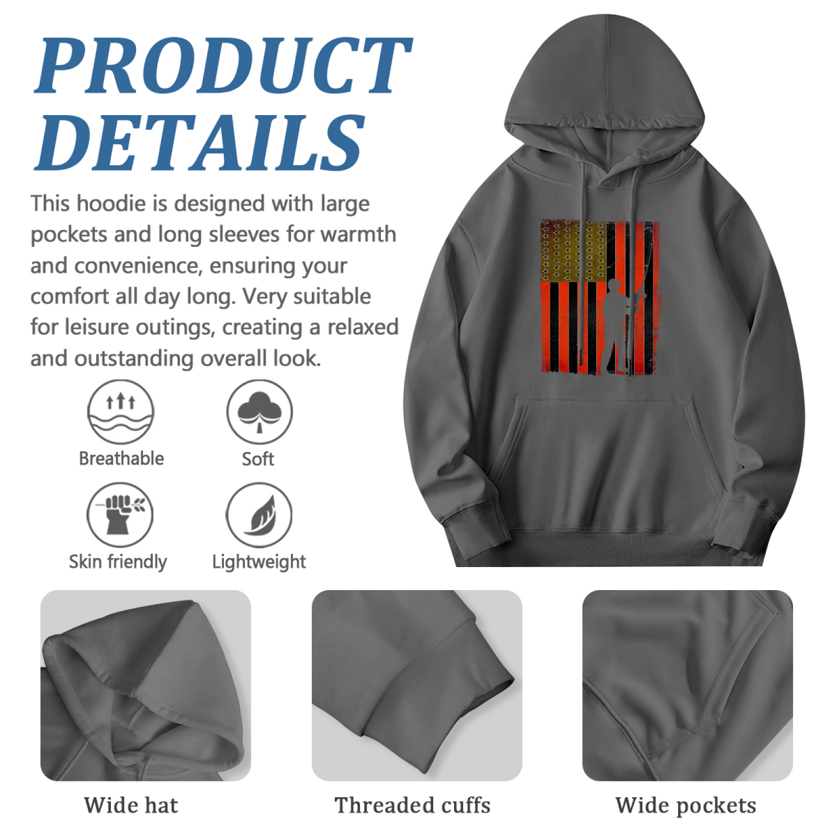 Cool Graphic Hoodie - Distressed-Style Modified Flag