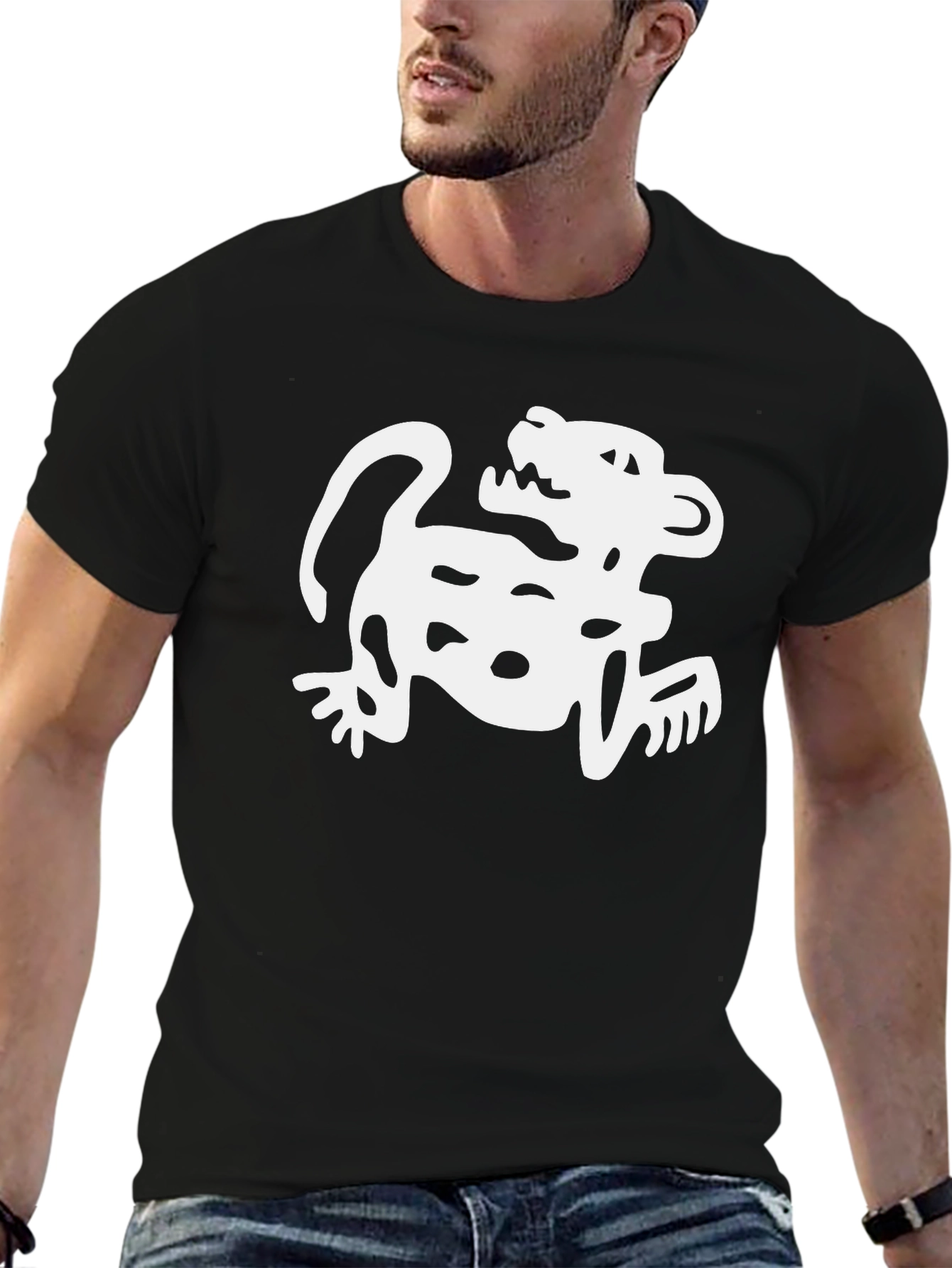 Aztec Jaguar Print Black T-Shirt