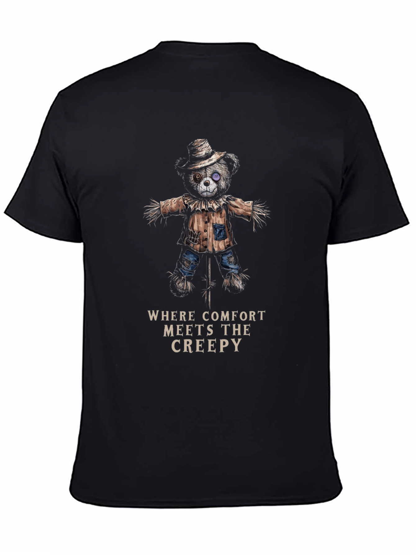 Creepy Comfort T-Shirt - Scarecrow Bear Design