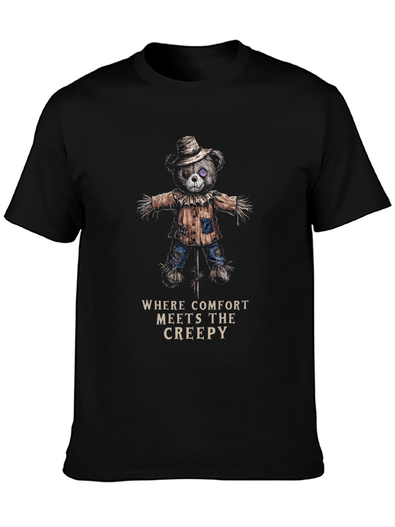 Creepy Comfort T-Shirt - Scarecrow Bear Design