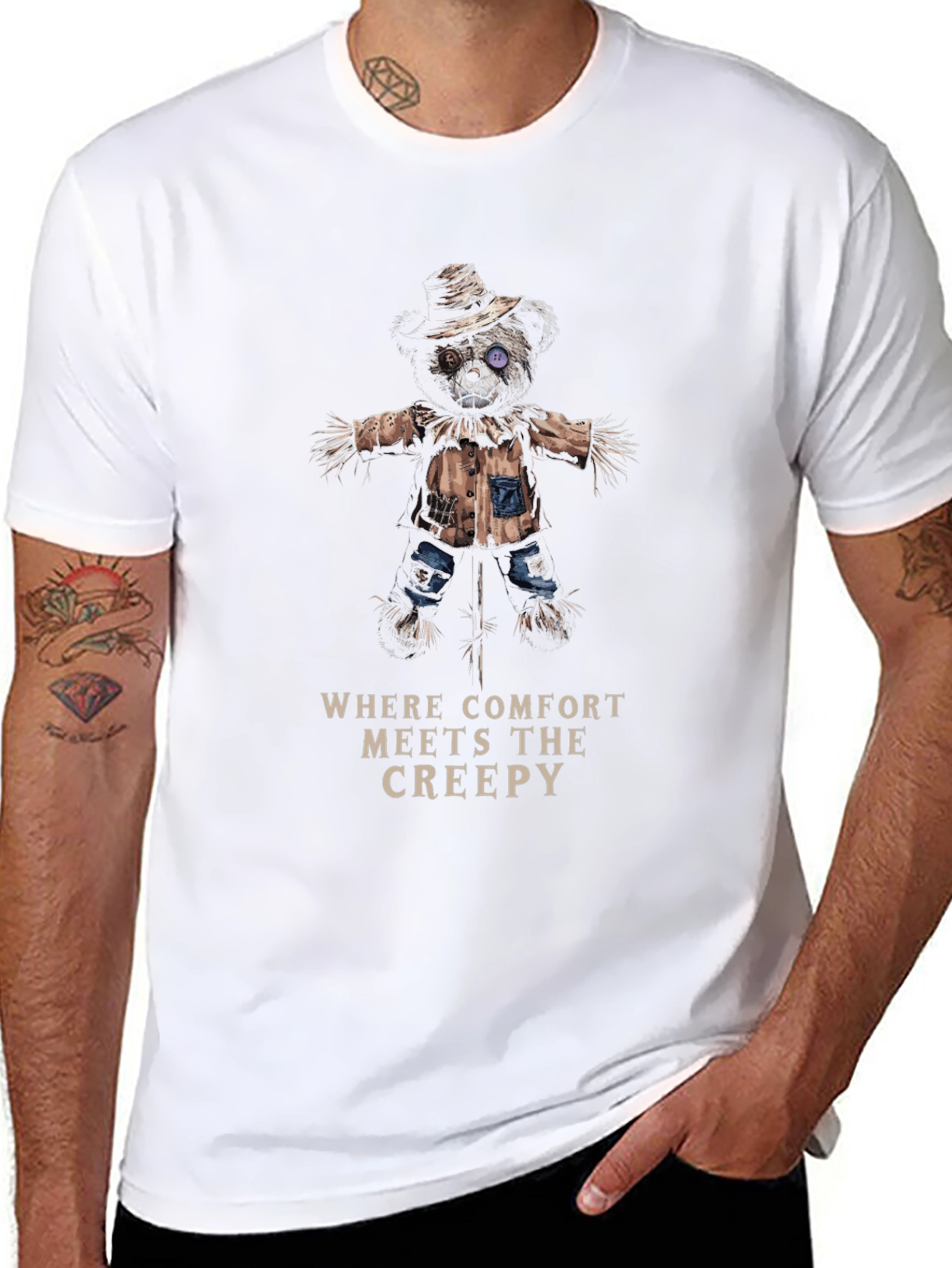 Creepy Comfort T-Shirt - Scarecrow Bear Design