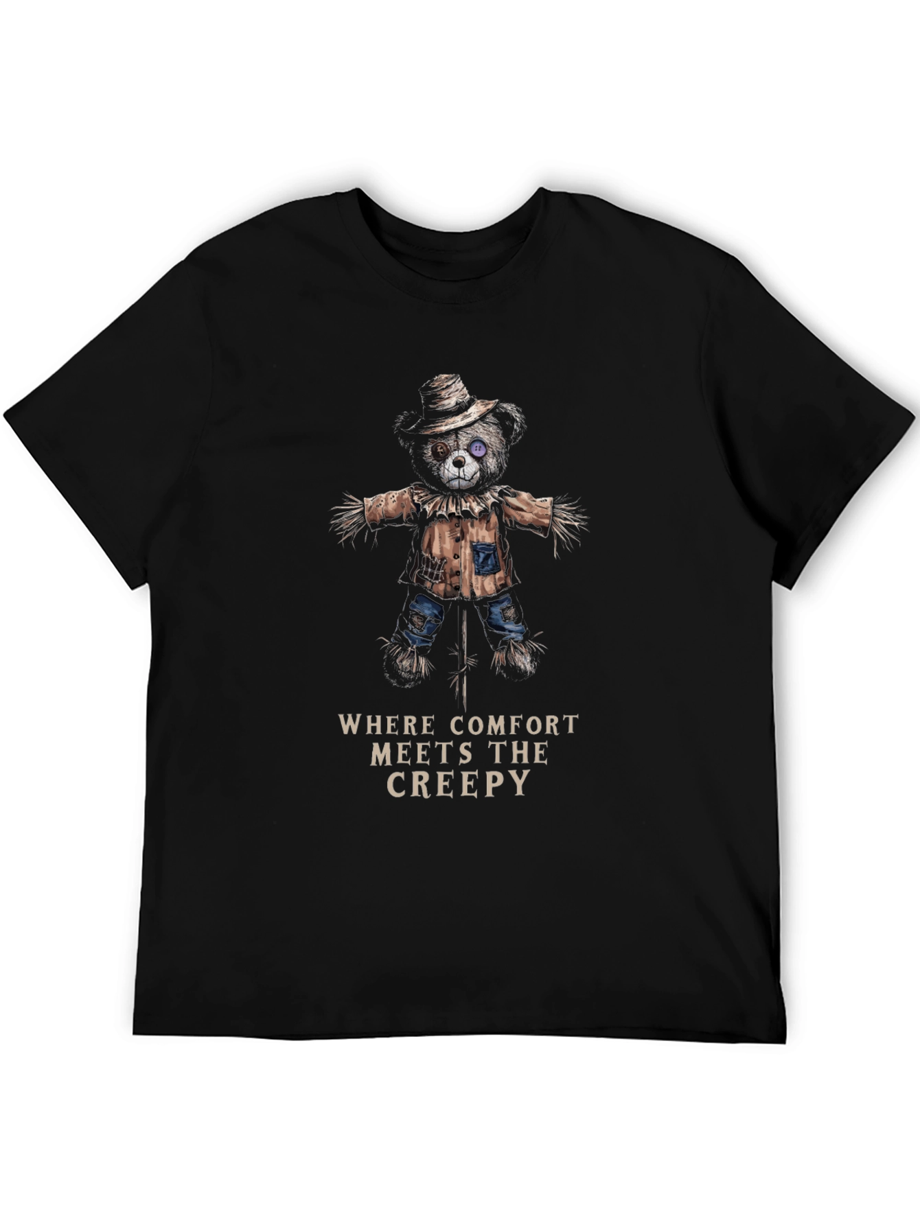 Creepy Comfort T-Shirt - Scarecrow Bear Design