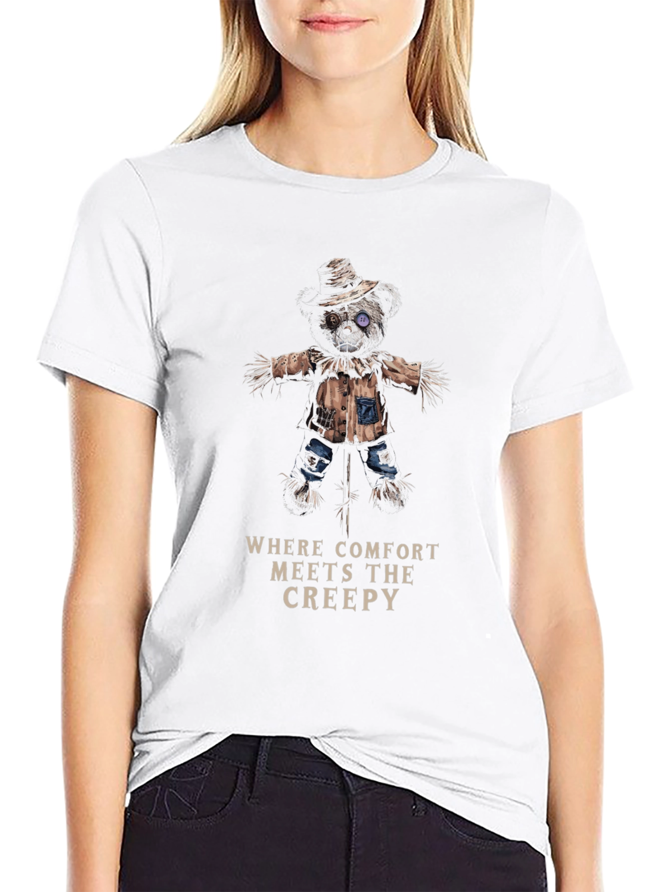Creepy Comfort T-Shirt - Scarecrow Bear Design
