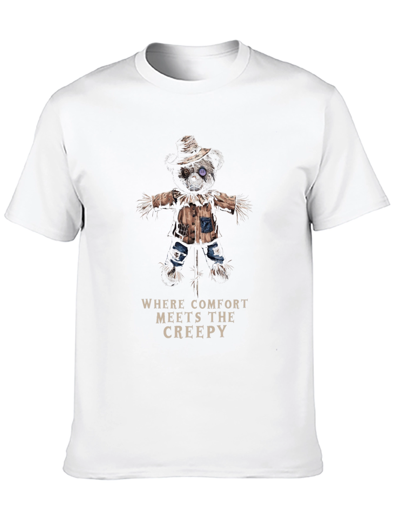 Creepy Comfort T-Shirt - Scarecrow Bear Design