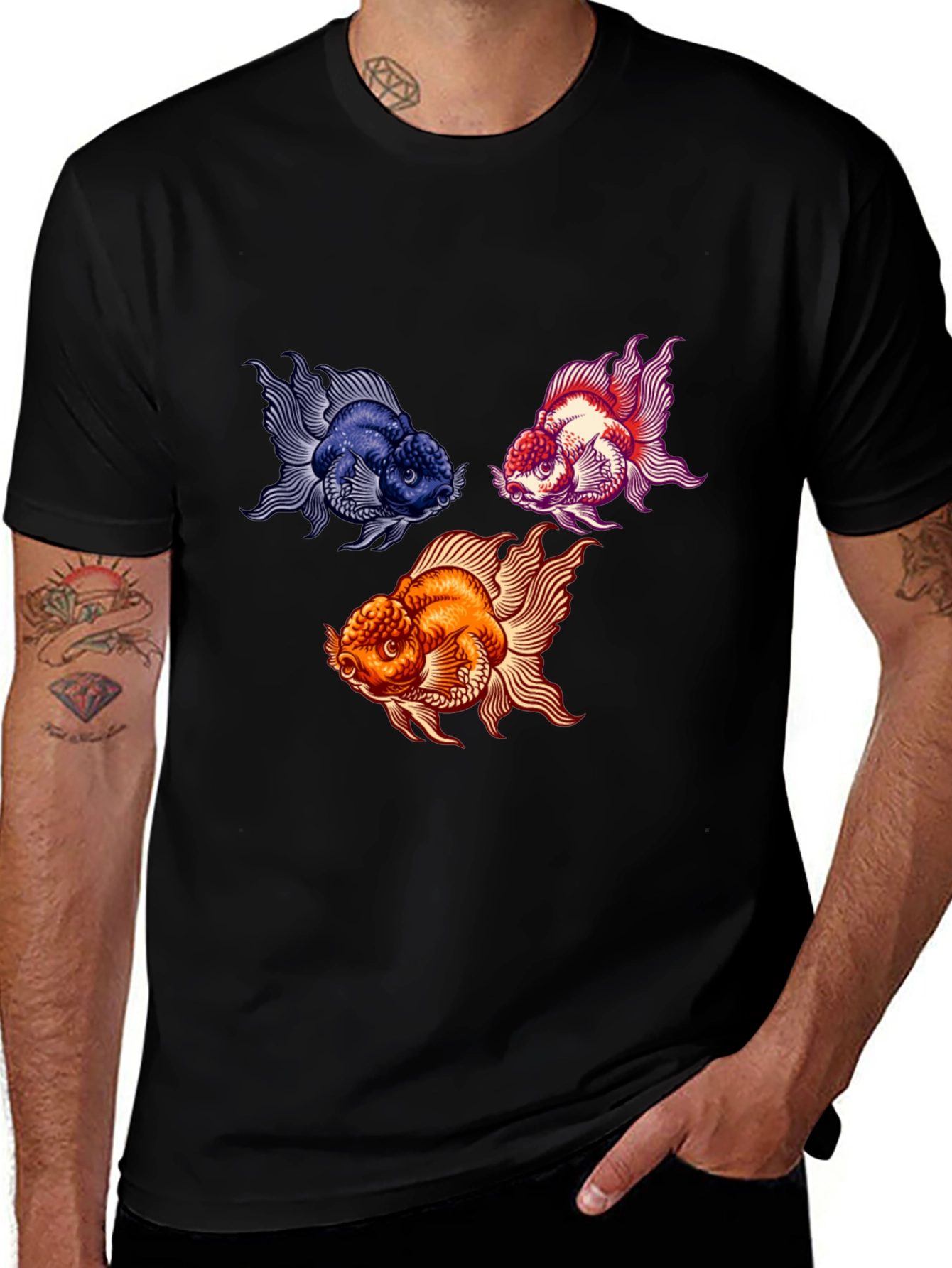 Goldfish Graphic Print Black T-Shirt