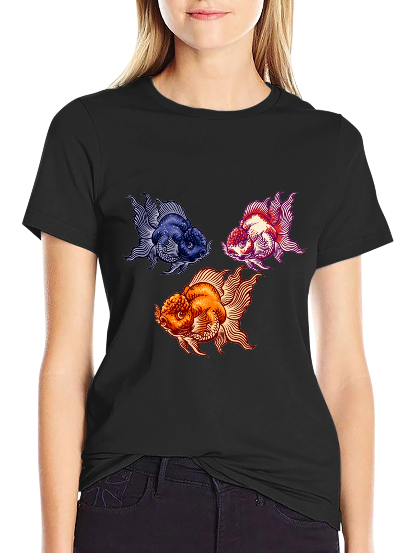 Goldfish Graphic Print Black T-Shirt