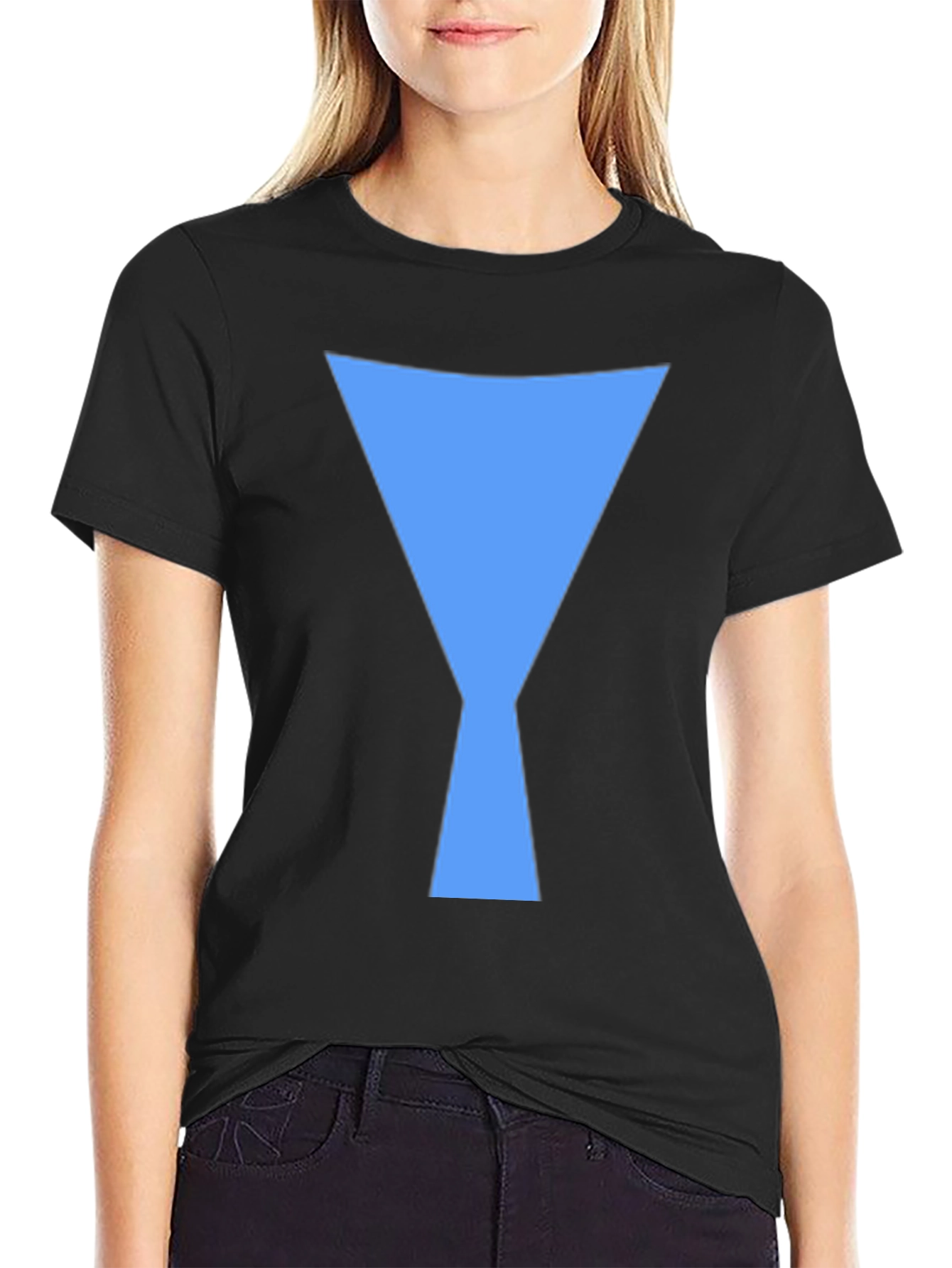 Geometric Blue Design Black T-Shirt