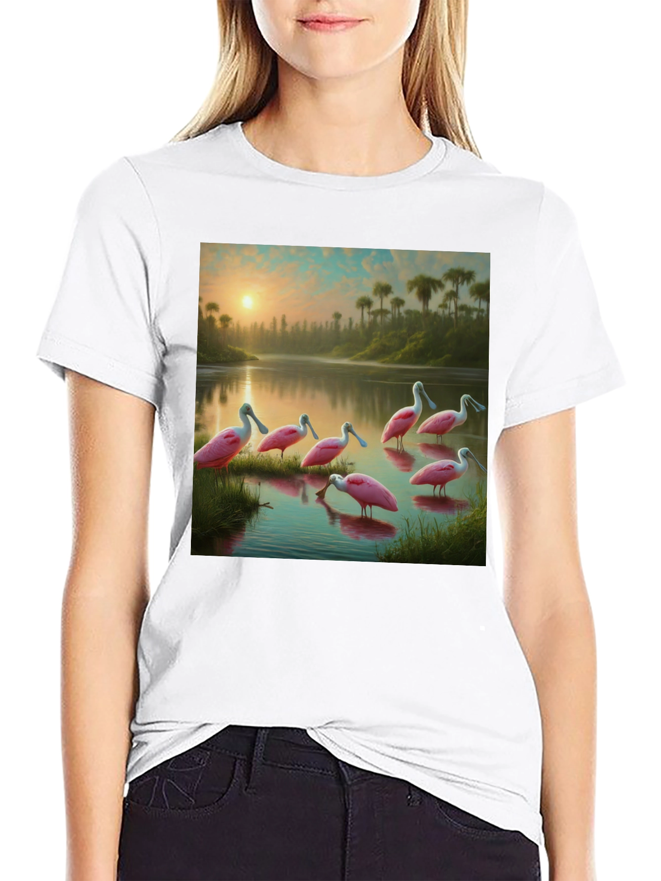 Spoonbill Sunset T-Shirt: Natures Elegance