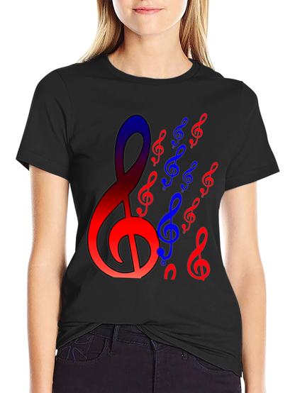Musical Note Graphic Print Black T-Shirt