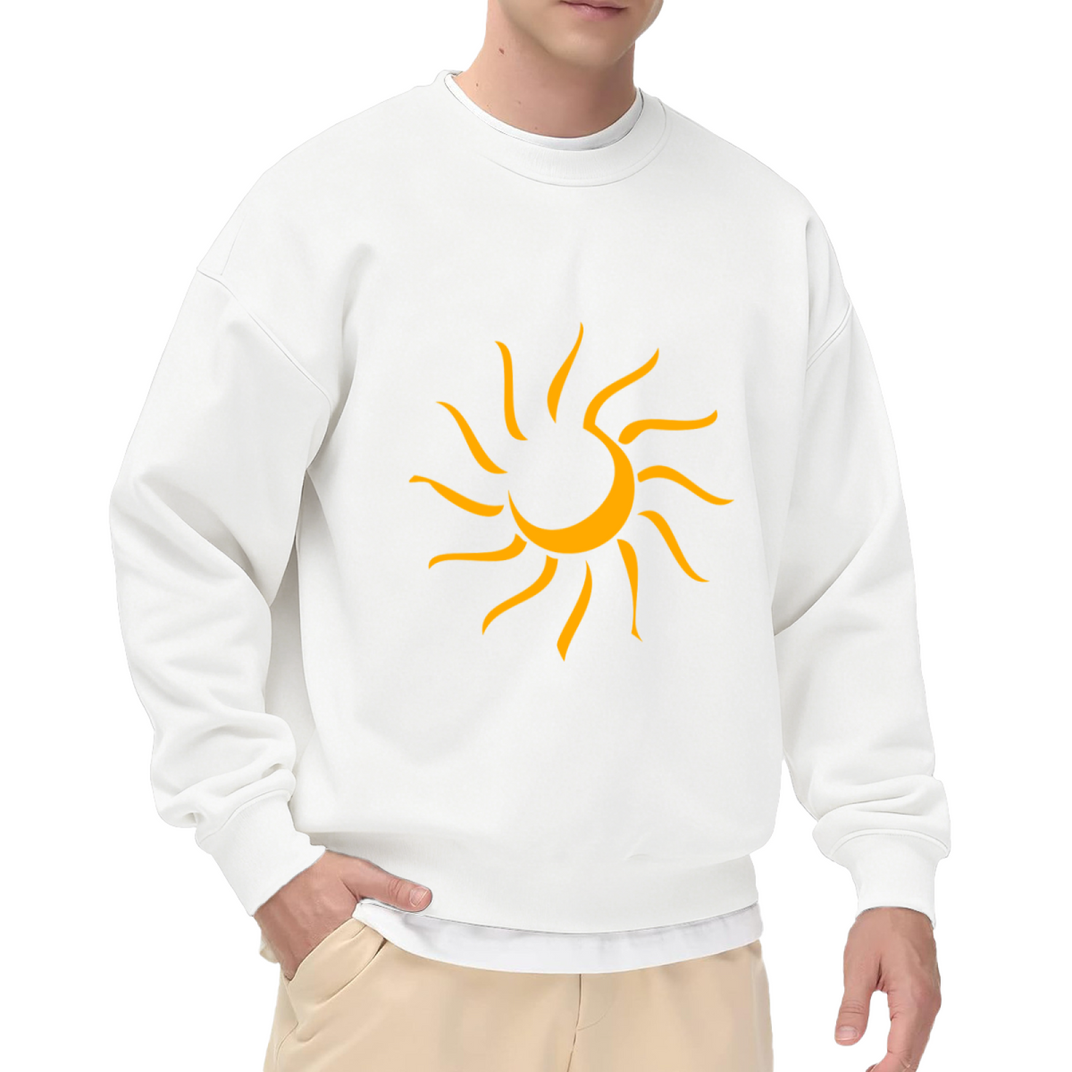 Stylized Sun Graphic Crewneck Sweatshirt - Bright Yellow Sunshine Happy Pullover